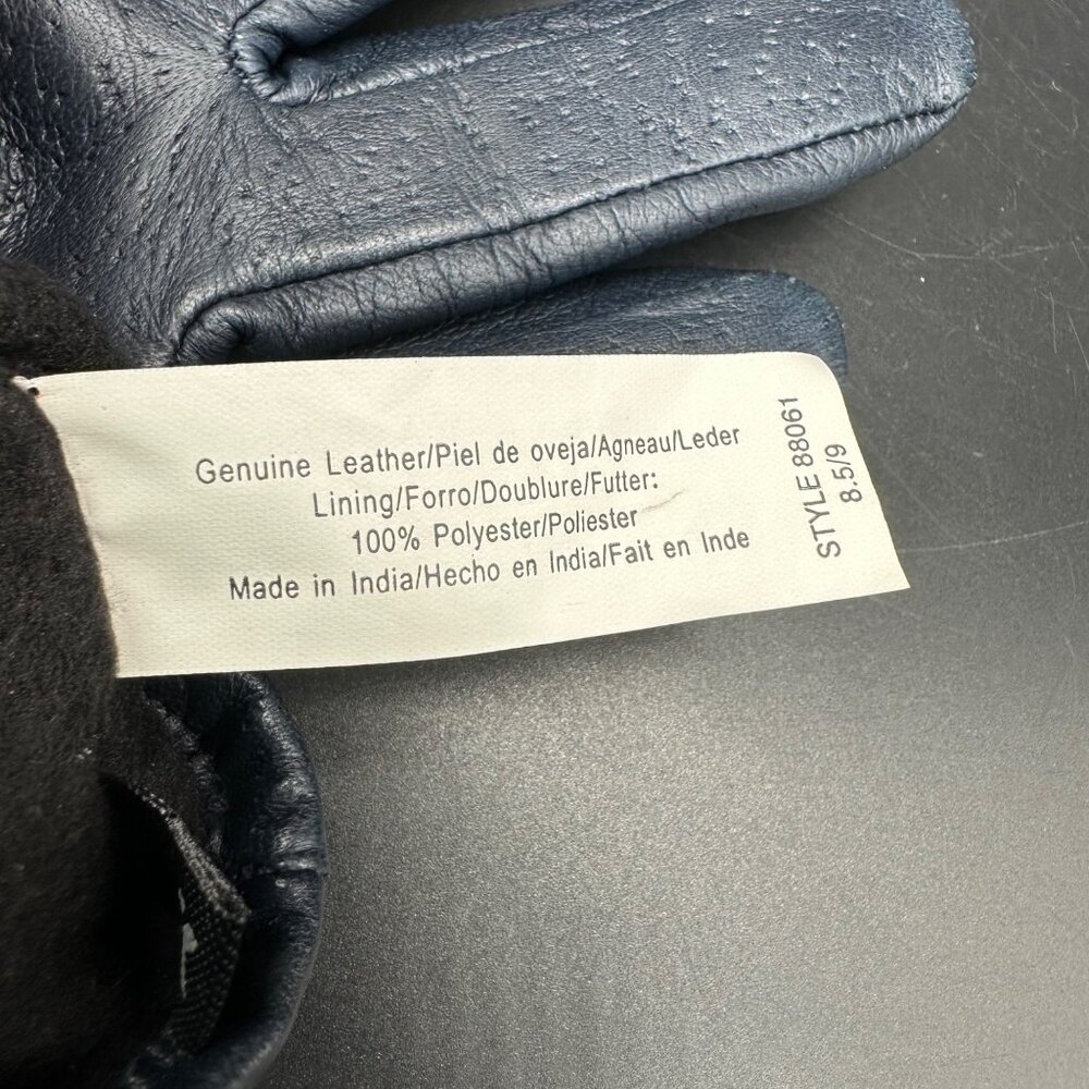 Vintage Blue Leather Gloves Women Lined Black Winter Retro Soft 8.5 / 9 - Picture 5 of 6